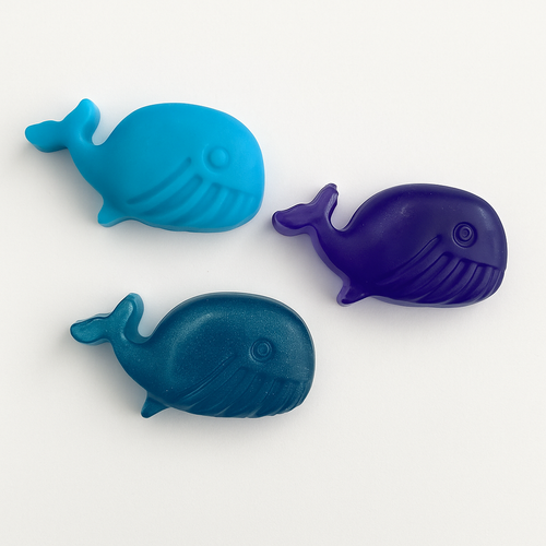 mini whale soaps for a baby shower or gender reveal nautical theme party